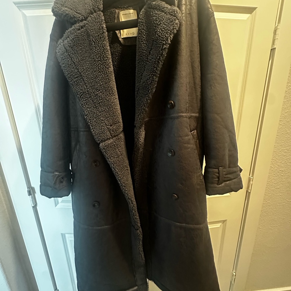 House of CB Gray/Black Shearling Long Coat